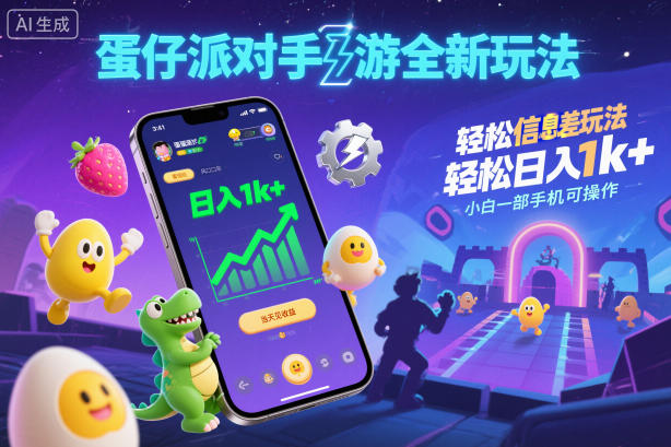 蛋仔派对手游全新玩法，轻松日入1k+，风口信息差玩法，当天见收益，小白一部手机可操作-资源云