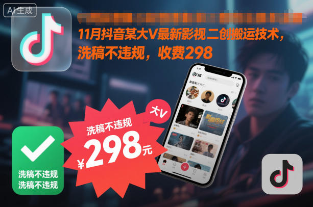 11月抖音某大V最新影视二创搬运技术，洗稿不违规，收费298-资源云