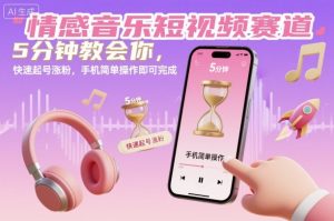 情感音乐短视频赛道，5分钟教会你，快速起号涨粉，手机简单操作即可完成-资源云