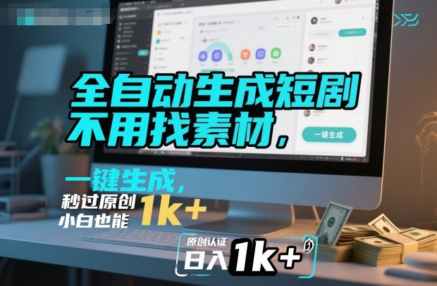 全自动生成短剧，不用找素材，不用剪辑，一键生成，秒过原创，小白也能轻松日入1k+【揭秘】-资源云