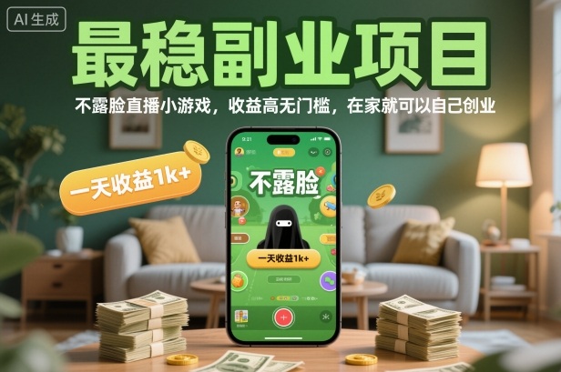 最稳副业项目，不露脸直播小游戏，收益高无门槛，一天收益1k+，在家就可以自己创业【揭秘】-资源云