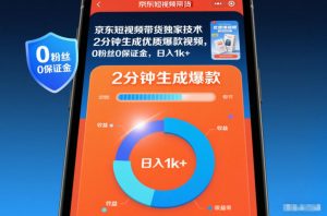 京东短视频带货独家技术,2分钟生成一条优质爆款视频,0粉丝0保证金,日入1k+【揭秘】-资源云