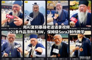 用AI复刻暴躁老道语录视频,21条作品涨粉8.8W,保姆级Sora2制作教学-资源云