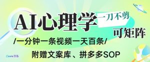 AI一键生成心理学简笔画视频,一刀不剪无需剪辑,可批量可矩阵,带书带素材带资料带徒弟-资源云
