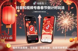 抖音和视频号，春节倒计时玩法，操作方法简单，可实现快速涨粉，后期可转带货-资源云