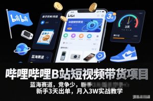 哔哩哔哩B站短视频带货项目，蓝海赛道，竞争少，新手3天出单，月入3W实战教学-资源云