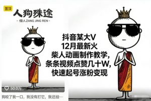 抖音某大V12月最新火柴人动画制作教学,条条视频点赞几十W,快速起号涨粉变现-资源云