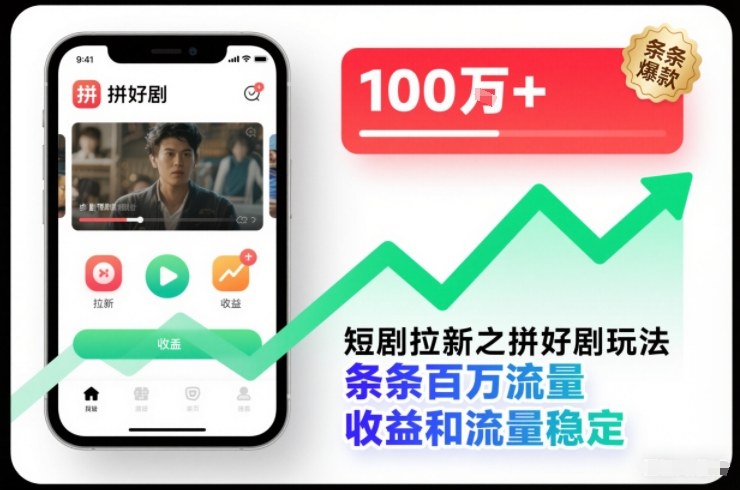 短剧拉新之拼好剧玩法，条条百万流量，收益和流量稳定-资源云