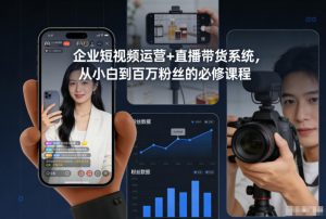 企业短视频运营+直播带货系统，从小白到百万粉丝的必修课程-资源云