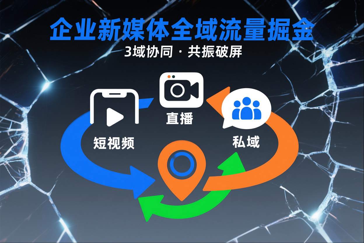 短视频全域商业模式，企业新媒体全域流量掘金，3域协同，共振破屏，短视频-直播-私域-地域-资源云