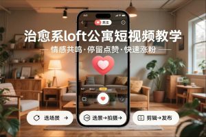 治愈系loft公寓短视频制作教学，情感共鸣引停留点赞关注，快速起号涨粉-资源云