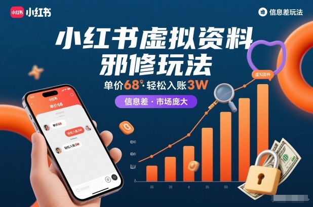 小红书虚拟资料邪修玩法，单价68，轻松入账3W，信息差玩法，市场庞大-资源云