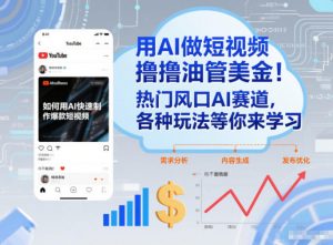 用AI做短视频撸油管美金，热门风口AI赛道，你不做我做，各种玩法等你来学习-资源云