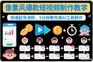 像素风爆款短视频制作教学,快速起号涨粉,5分钟教你用AI工具制作-资源云