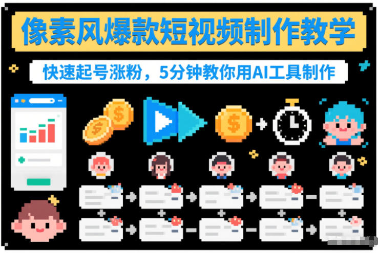 像素风爆款短视频制作教学，快速起号涨粉，5分钟教你用AI工具制作-资源云