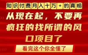 知识付费月入10个W的真相,做网创项目这一个就够了,不要再疯狂的找所谓的风口项目【揭秘】-资源云