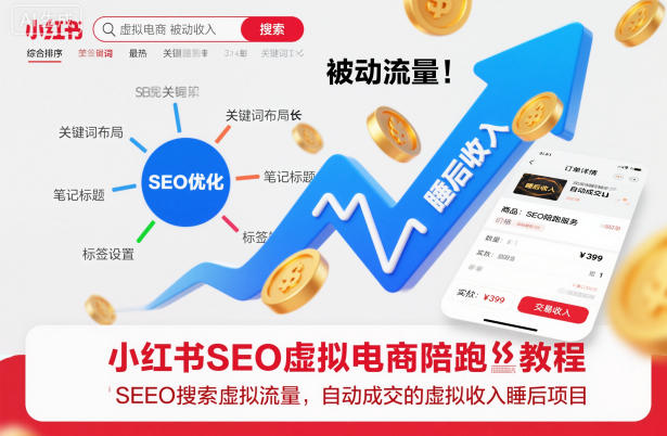 小红书SEO虚拟电商陪跑教程，实现seo搜索被动流量，自动成交的被动收入睡后项目