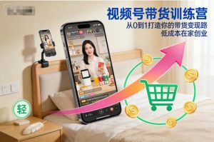 视频号带货训练营，从0到1打造你的带货变现路，低成本在家创业-资源云