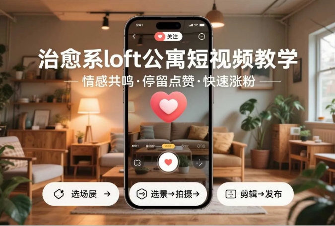 治愈系loft公寓短视频制作教学,情感共鸣引停留点赞关注,快速起号涨粉-资源云