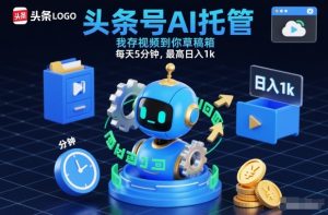 头条号AI托管，我存视频到你草稿箱，每天5分钟，最高日入1k【揭秘】-资源云