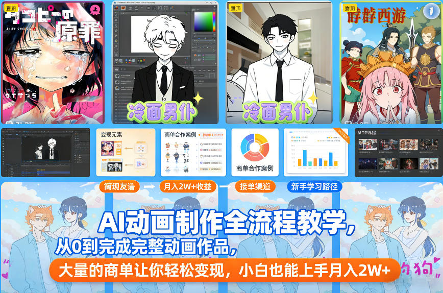 AI动画制作全流程教学，从0到完成完整动画作品，大量的商单让你轻松变现，小白也能上手月入2W+-资源云