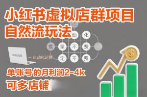 小红书虚拟店群项目，自然流玩法，批量自动化，稳定不费号，单账号的月利润2-4k，可多店矩阵-资源云