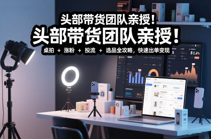 头部带货团队亲授！专业短视频实拍带货课：桌拍+涨粉+投流+选品全攻略，快速出单变现，月入2w+-资源云