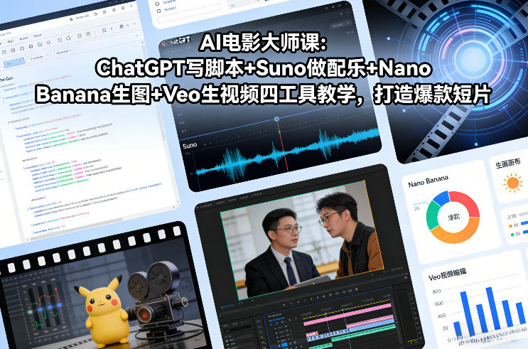 AI电影大师课：ChatGPT写脚本+Suno做配乐+Nano Banana生图+Veo生视频，打造爆款短片-资源云
