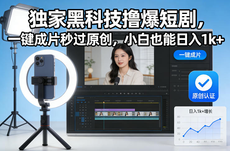 独家黑科技撸爆短剧，一键成片秒过原创，小白也能日入1k+【揭秘】-资源云