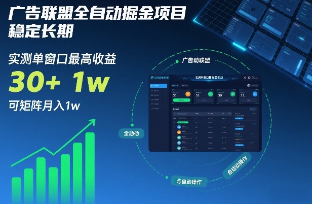 广告联盟全自动掘金项目，稳定长期，实测单窗口最高收益30+，可矩阵月入1w+【揭秘】-资源云