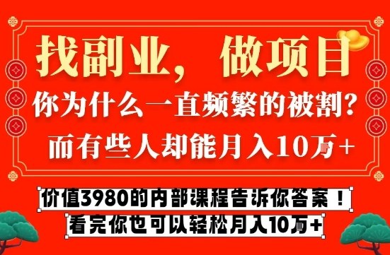 价值3980的网创内部课程，告诉你互联网创业月入10个W的秘密【揭秘】-资源云
