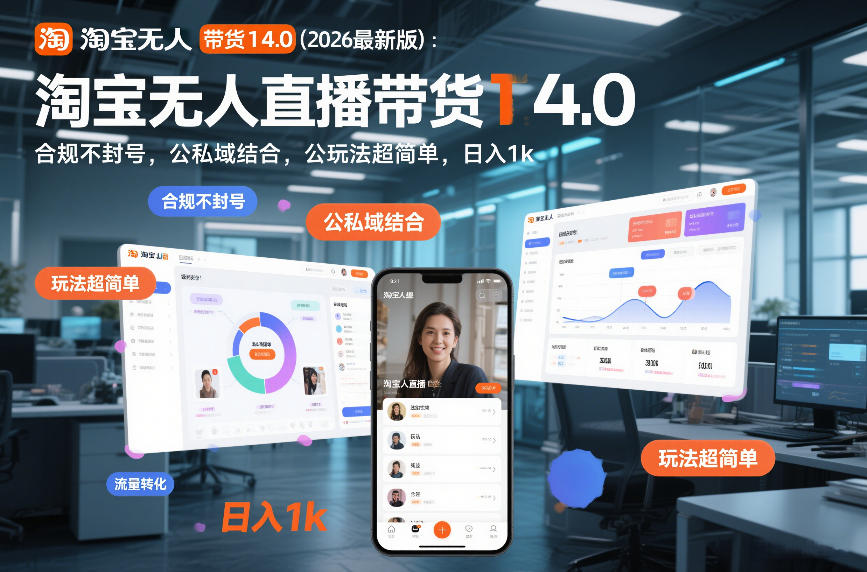 淘宝无人直播带货14.0（2026最新版）：合规不封号，公私域结合，玩法超简单，日入1k+【揭秘】-资源云