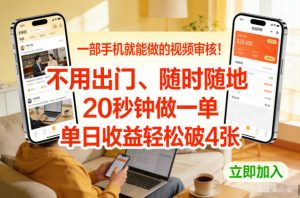一部手机就能做的视频审核！不用出门，随时随地，20秒钟做一单，单日收益轻松破4张【揭秘】-资源云