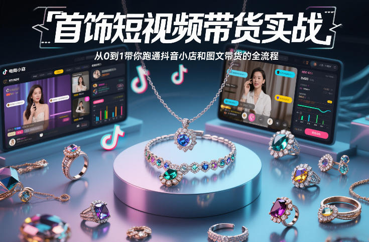 首饰短视频带货实战，从0到1带你跑通抖音小店和图文带货的全流程-资源云