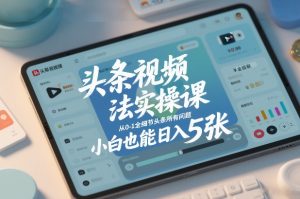 头条视频玩法实操课，从0-1全细节头条所有问题，小白也能日入5张-资源云