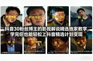 抖音30万粉丝博主的影视解说精选独家教学，学完你也能轻松上抖音精选计划变现-资源云