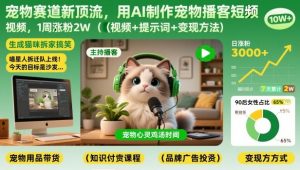 宠物赛道新顶流,用AI制作宠物播客短视频,1周涨粉2W(视频+提示词+变现方法)-资源云