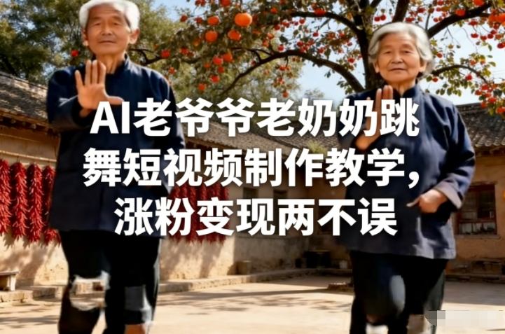 AI老爷爷老奶奶跳舞短视频制作教学，涨粉变现两不误-资源云