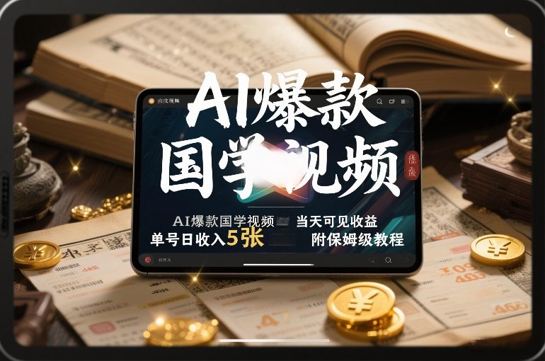 AI爆款国学视频，独家起号方法，小白直接上手，当天可见收益，单号日收入5张+附保姆级教程-资源云