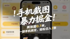 手机截图暴力掘金!两张图0.7米,一部手机搞定,轻松日入3张【揭秘】-资源云