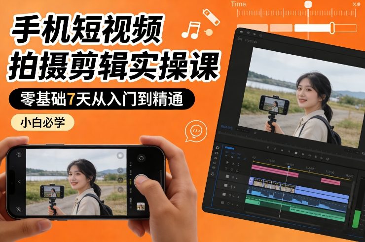 手机短视频拍摄剪辑实操课，零基础7天从入门到精通，小白必学-资源云