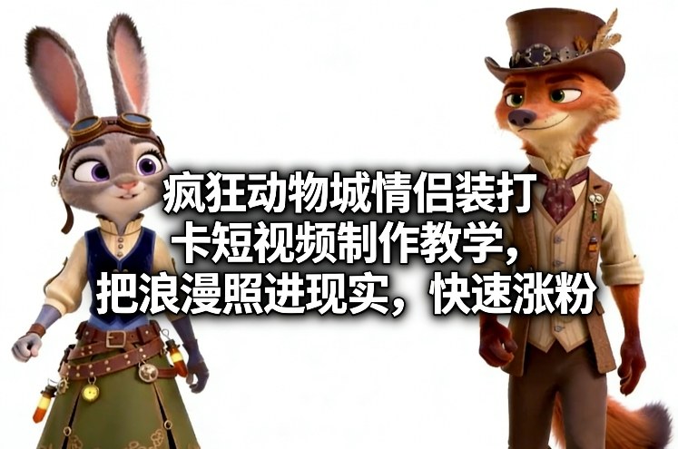 疯狂动物城情侣装打卡短视频制作教学，把浪漫照进现实，快速涨粉-资源云