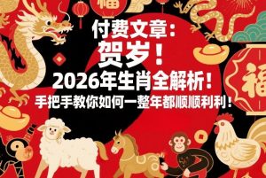 付费文章：贺岁！2026年生肖全解析！手把手教你如何一整年都顺顺利利！-资源云