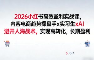 2026小红书高效盈利实战课，内容电商趋势操盘手x实习生xAI，避开人海战术，实现高转化，长期盈利-资源云