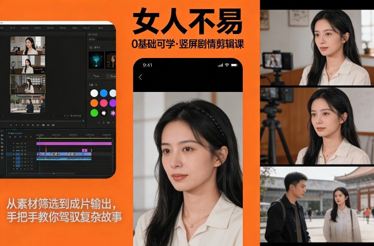 0基础可学！《女人不易》竖屏剧情剪辑课，从素材筛选到成片输出，手把手教你驾驭复杂故事-资源云