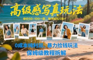 高级感写真玩法，单价50-100一套，每天轻松5张+，0成本纯利润，暴力捡钱玩法，保姆级教程拆解-资源云