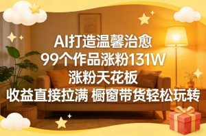 AI打造温馨治愈，99个作品涨粉131W，涨粉天花板，收益直接拉满，橱窗带货轻松玩转-资源云