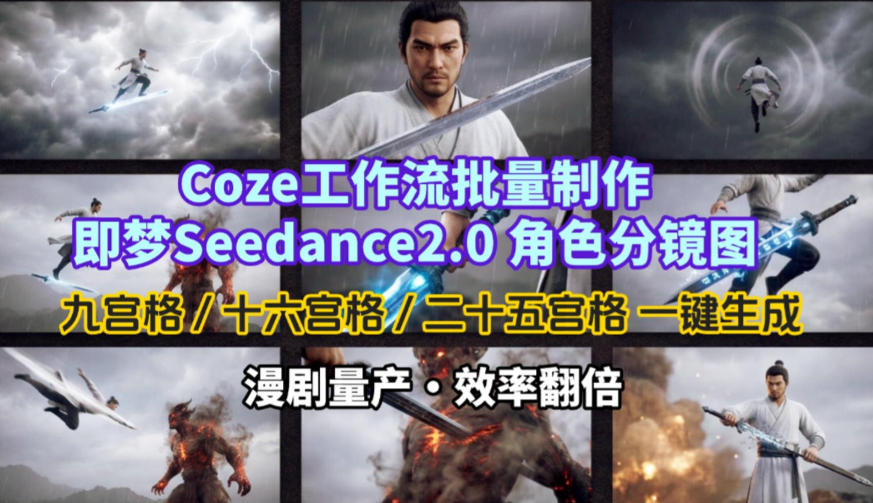Coze工作流批量制作即梦Seedance2.0角色分镜图，九宫格-十六宫格-二十五宫格一键生成，漫剧量产，效率翻倍-资源云