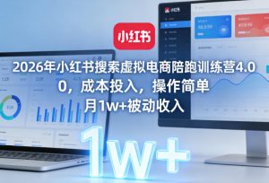 2026年小红书搜索虚拟电商陪跑训练营4.0，0成本投入，操作简单，月1w+被动收入-资源云