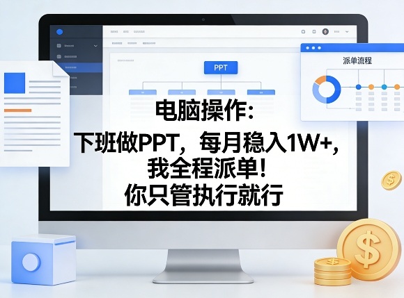 电脑操作：下班做PPT，每月稳入1W+，我全程派单！你只管执行就行【揭秘】-资源云